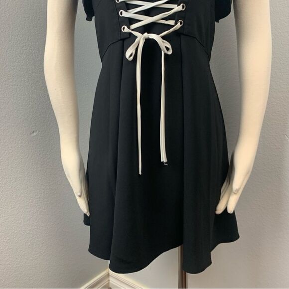 Amanda Uprichard Black Ruffle Sleeve Lace up Mini Dress - Picture 4 of 9